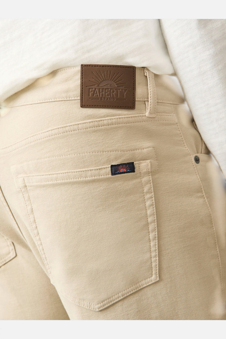 Faherty Stretch Terry 5-Pocket Pant in Stone – flat lay