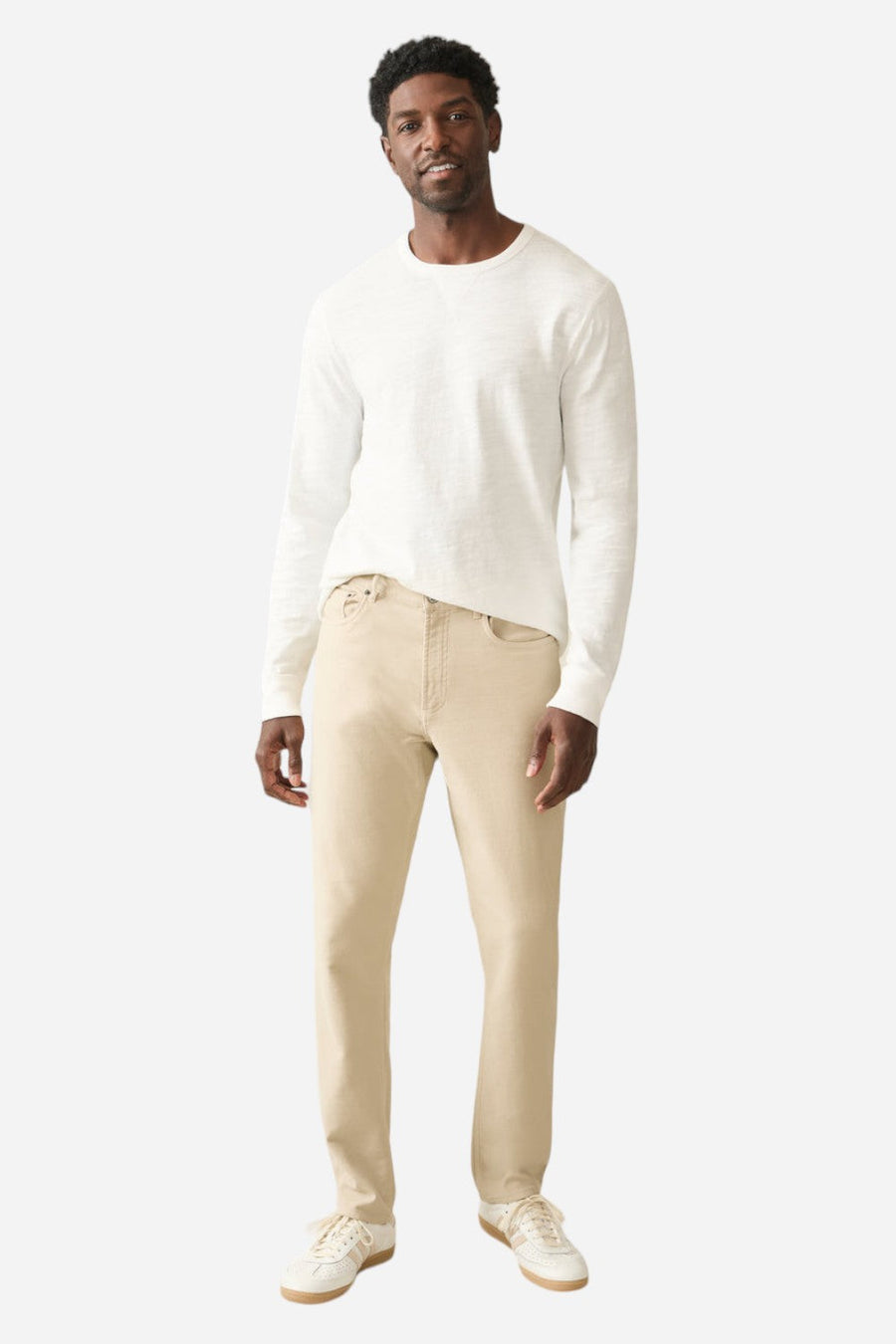 Faherty Stretch Terry 5-Pocket Pant in Stone – front view