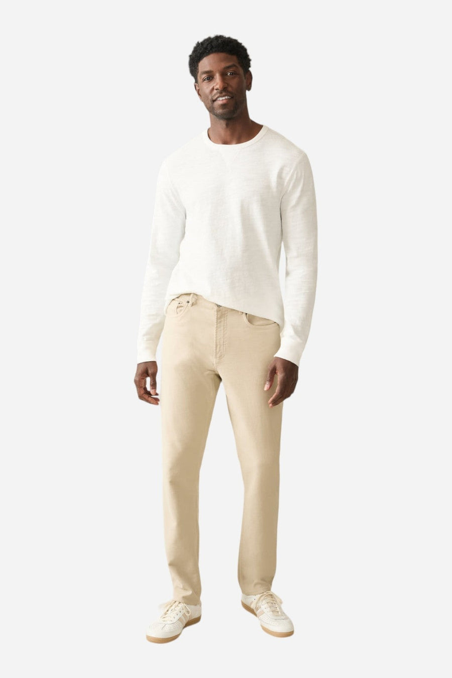 Faherty Stretch Terry 5-Pocket Pant in Stone – side view