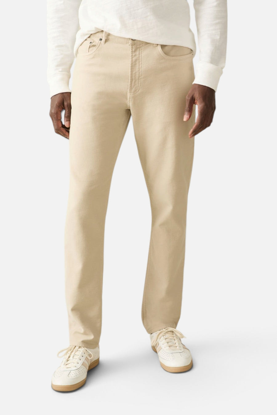 Faherty Stretch Terry 5-Pocket Pant in Stone – side view