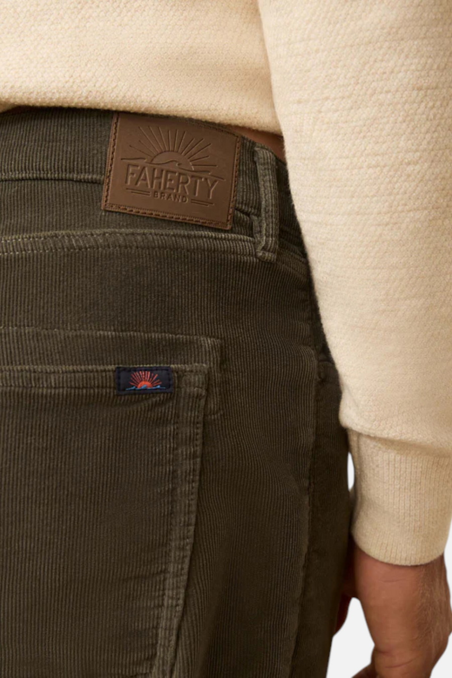 Faherty Stretch Terry Corduroy 5 Pocket in Mountain Forest – side view
