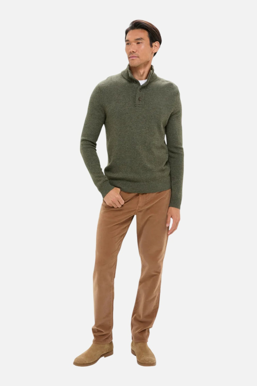 Faherty Stretch Terry Corduroy 5 Pocket Pant in Maple – on model