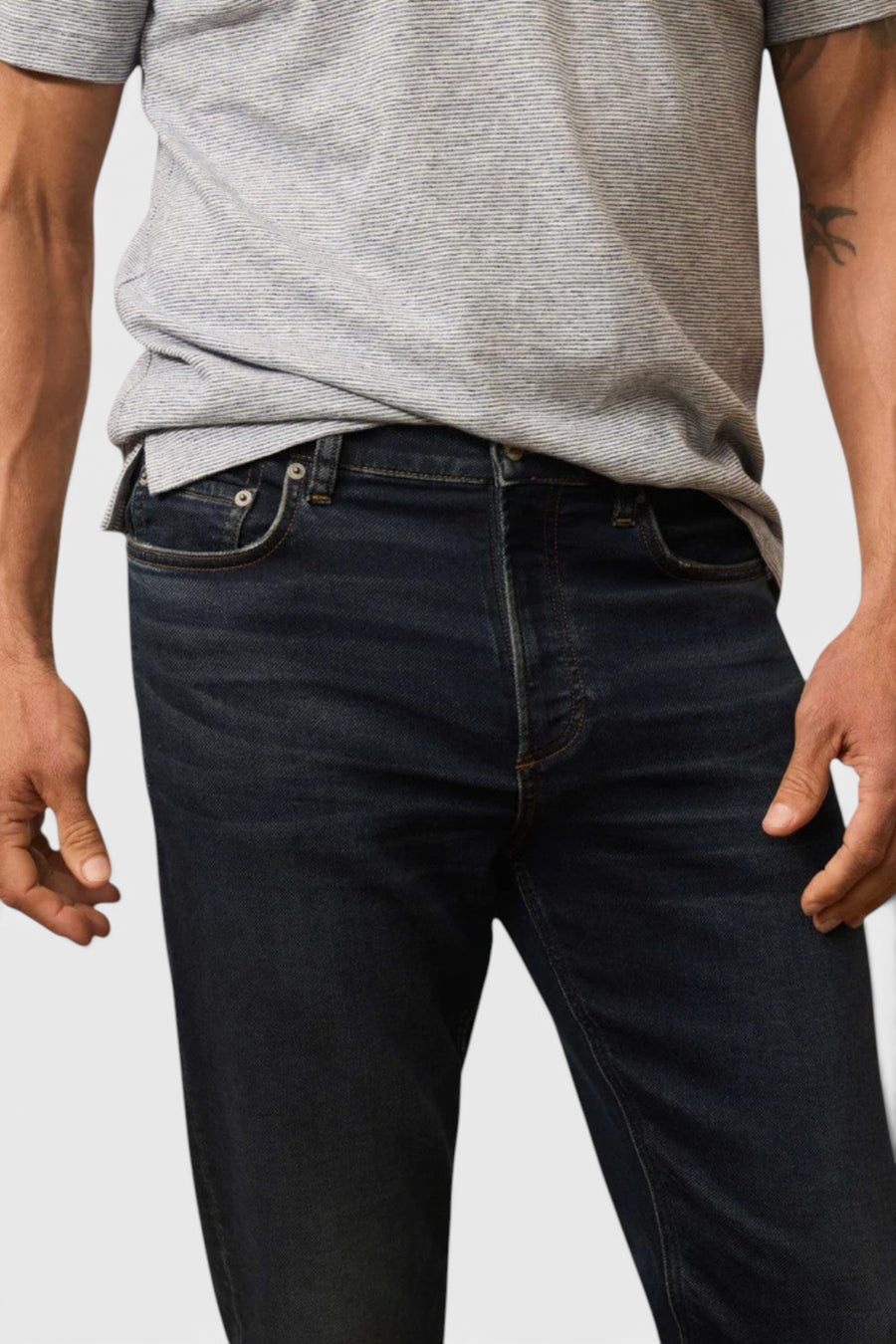 Faherty Stretch Terry Indigo 5 Pocket Pant - Belmar Coast Wash – back view