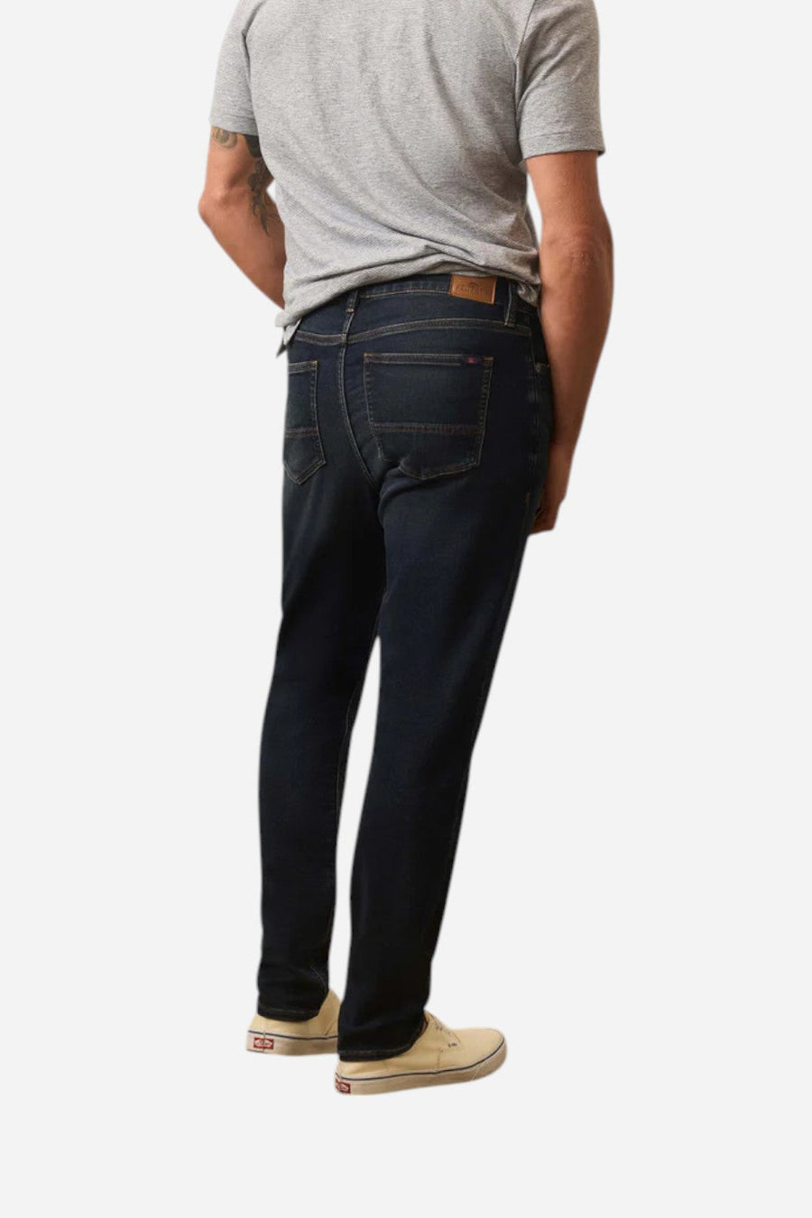 Faherty Stretch Terry Indigo 5 Pocket Pant - Belmar Coast Wash – flat lay