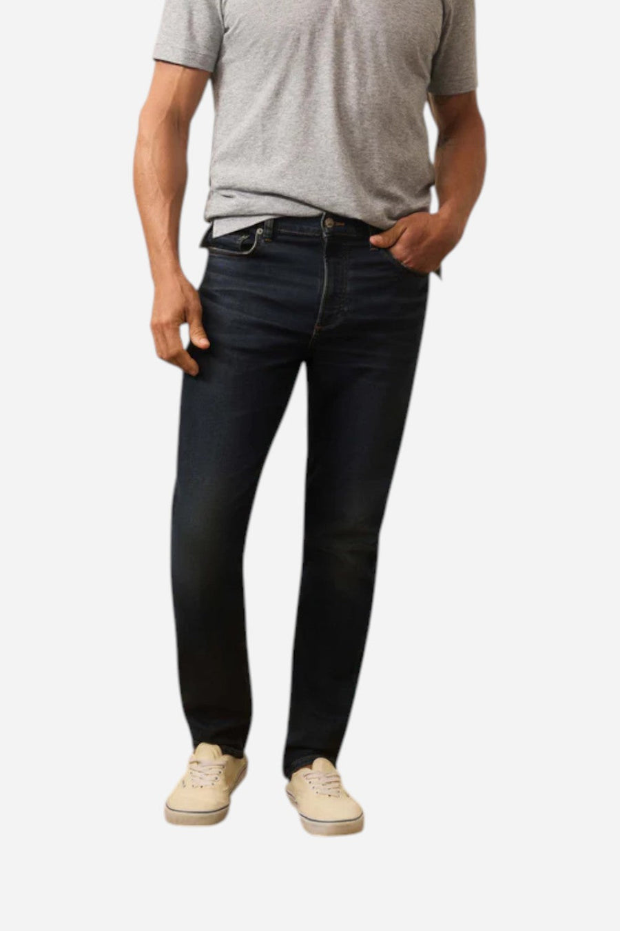 Faherty Stretch Terry Indigo 5 Pocket Pant - Belmar Coast Wash – front view