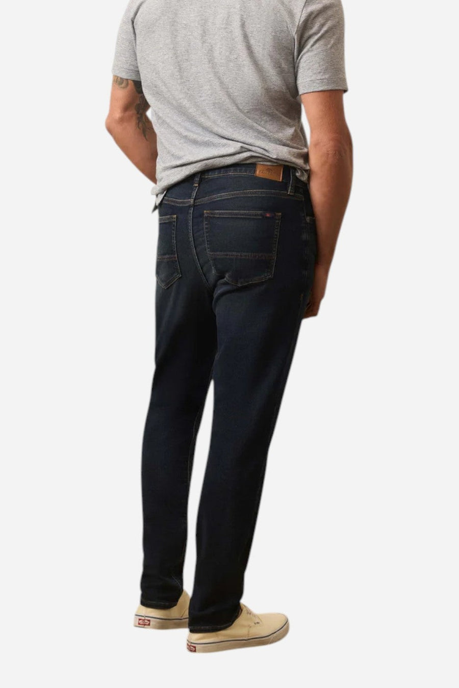 Faherty Stretch Terry Indigo 5 Pocket Pant - Belmar Coast Wash – side view
