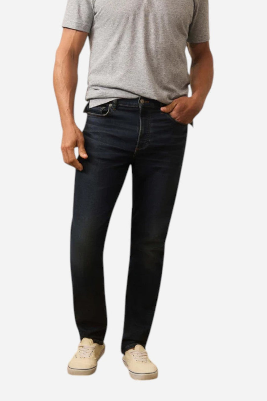 Faherty Stretch Terry Indigo 5 Pocket Pant - Belmar Coast Wash – side view