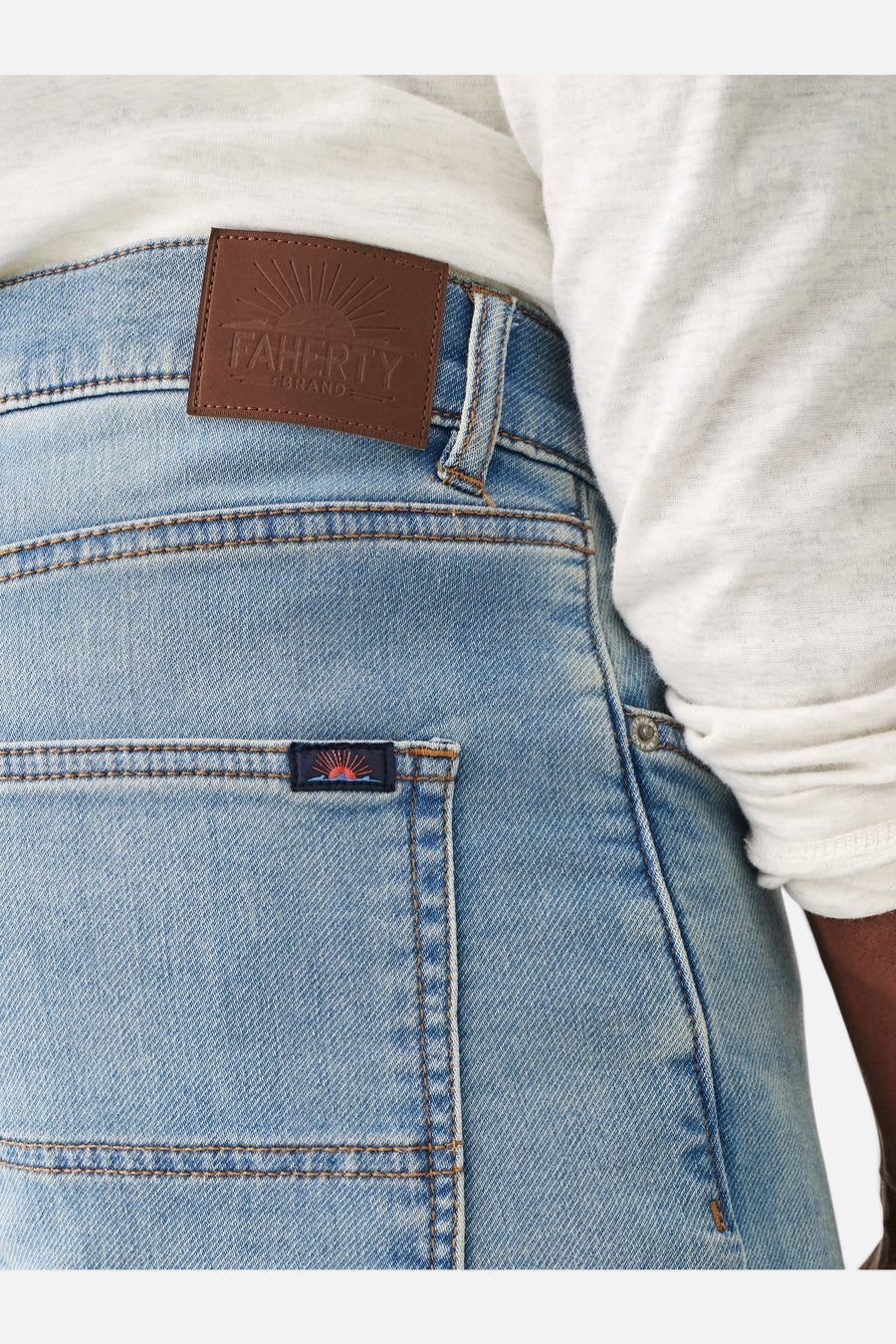 Faherty Stretch Terry Indigo 5-Pocket Pant in Eastern Shore Wash – flat lay