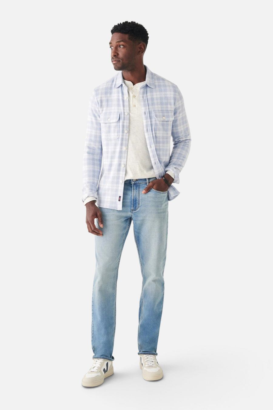 Faherty Stretch Terry Indigo 5-Pocket Pant in Eastern Shore Wash – side view