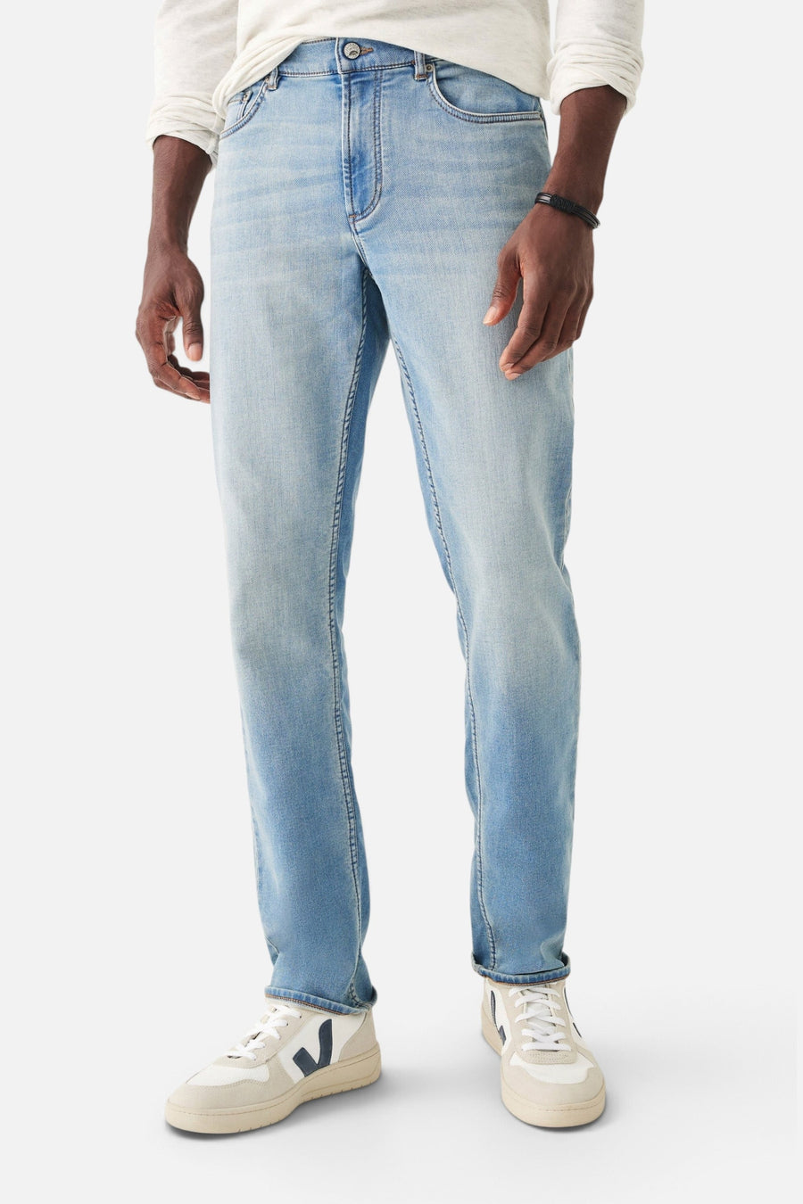 Faherty Stretch Terry Indigo 5-Pocket Pant in Eastern Shore Wash – side view