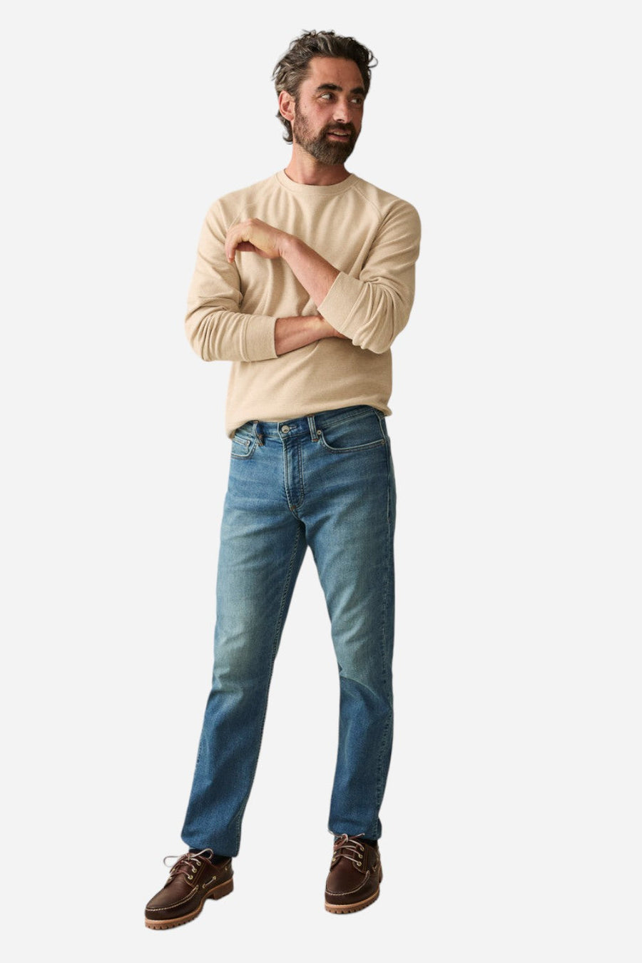 Faherty Stretch Terry Indigo 5-Pocket Pant in Indigo Ocean Wash – front view