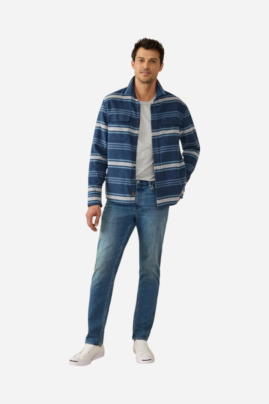 Faherty Stretch Terry Indigo 5 Pocket Pant in Storm Harbor Wash – detail