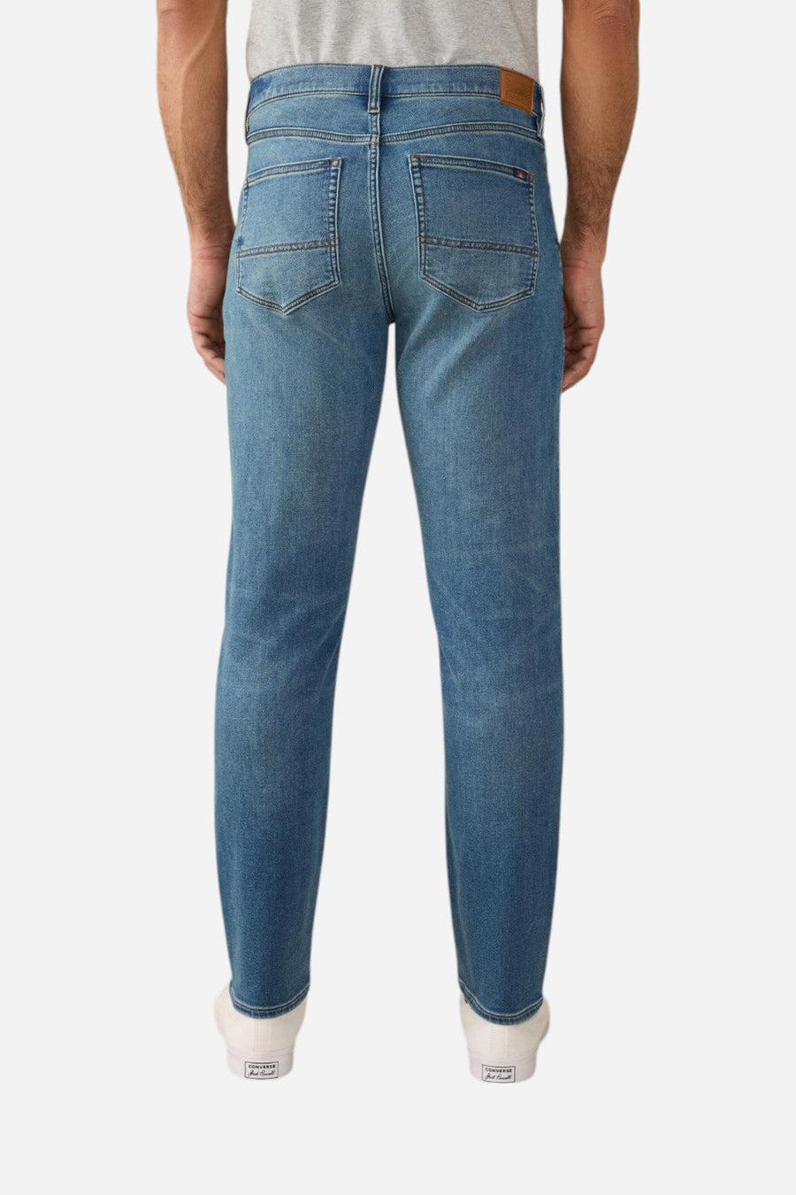 Faherty Stretch Terry Indigo 5 Pocket Pant in Storm Harbor Wash – flat lay