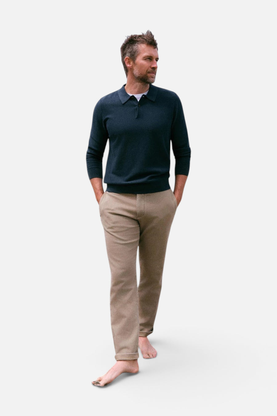 Faherty Stretch Terry Trouser in Desert Khaki – back view