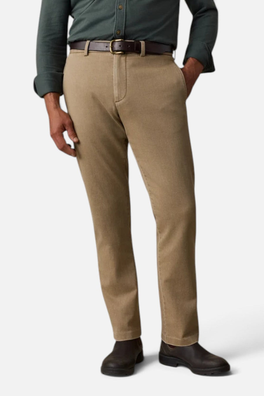 Faherty Stretch Terry Trouser in Desert Khaki – front view