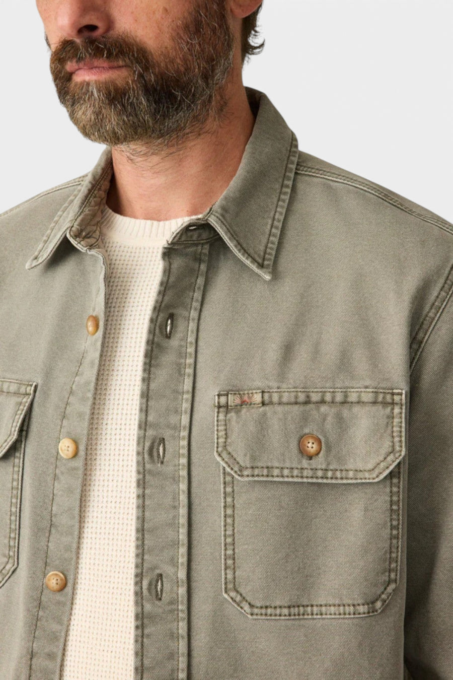 Faherty Sunwashed Canvas CPO in Aspen Olive – back view