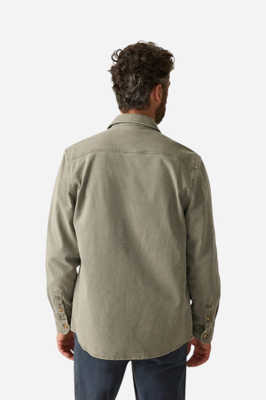 Faherty Sunwashed Canvas CPO in Aspen Olive – flat lay