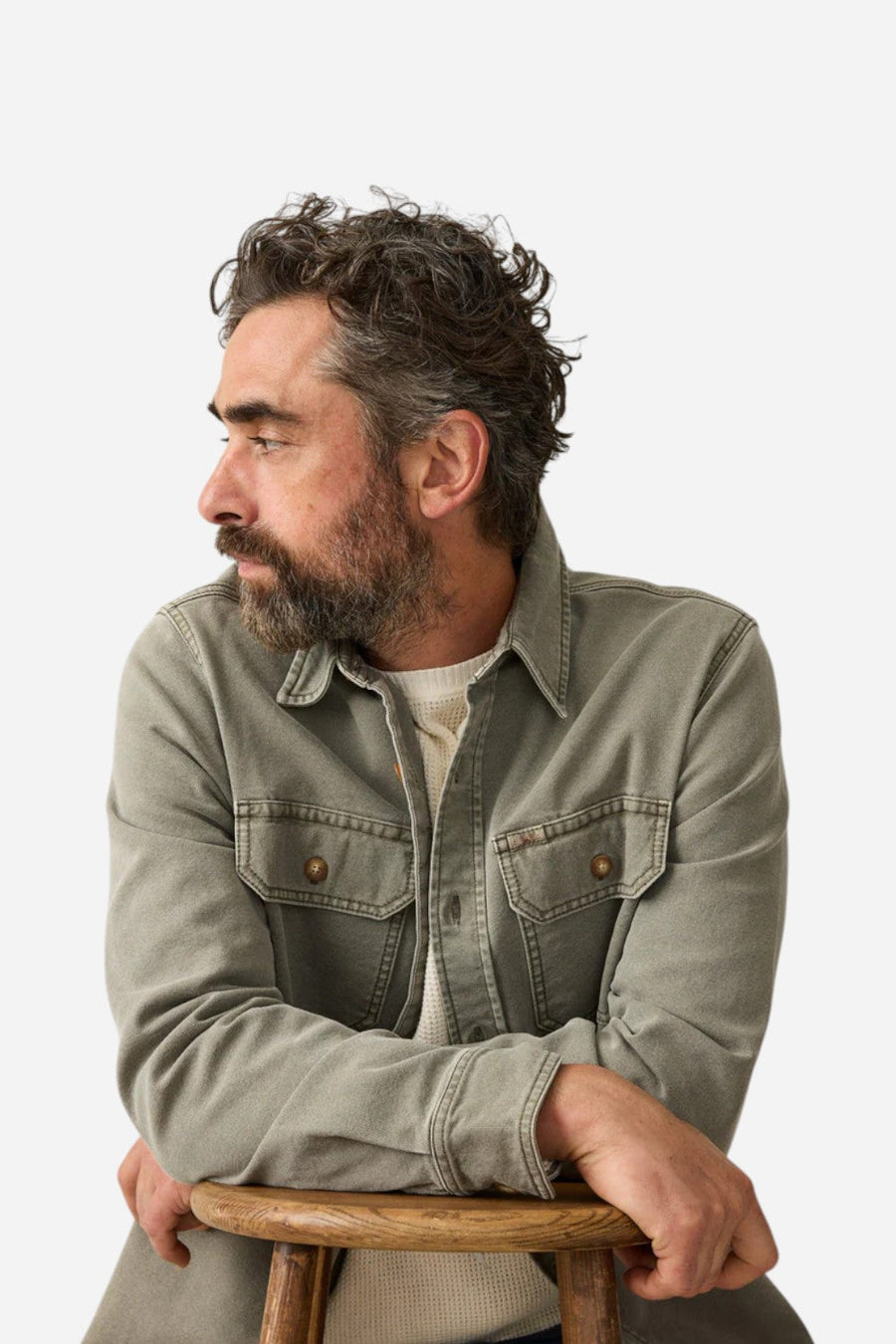 Faherty Sunwashed Canvas CPO in Aspen Olive – side view