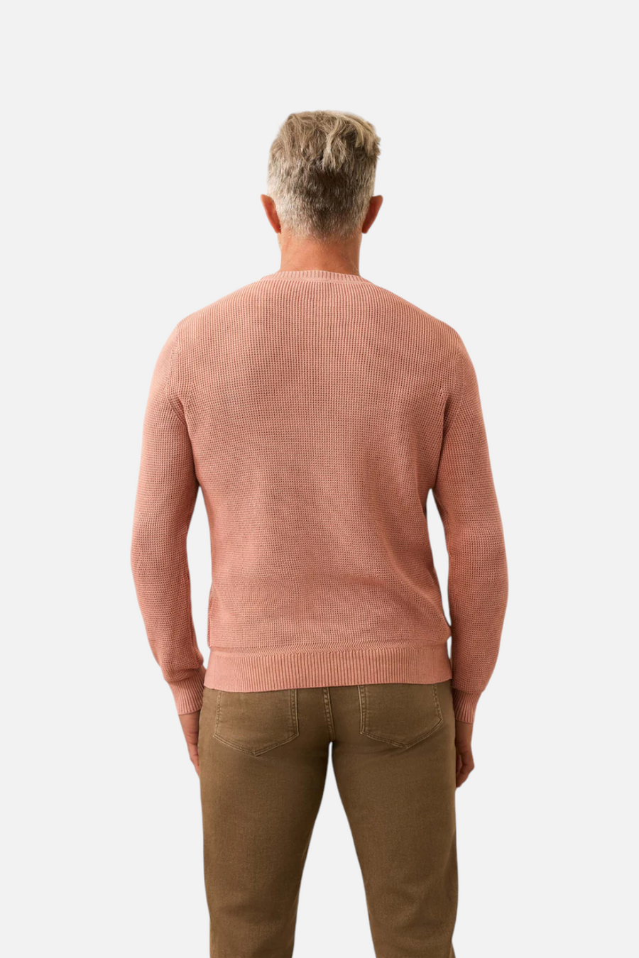 Faherty Sunwashed Crewneck Sweater in Dusty Sienna – back view