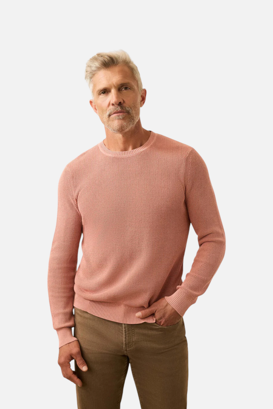 Faherty Sunwashed Crewneck Sweater in Dusty Sienna – front view