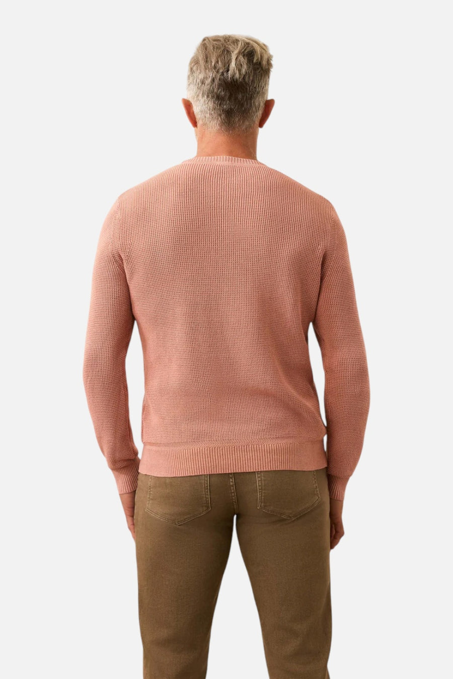 Faherty Sunwashed Crewneck Sweater in Dusty Sienna – back view