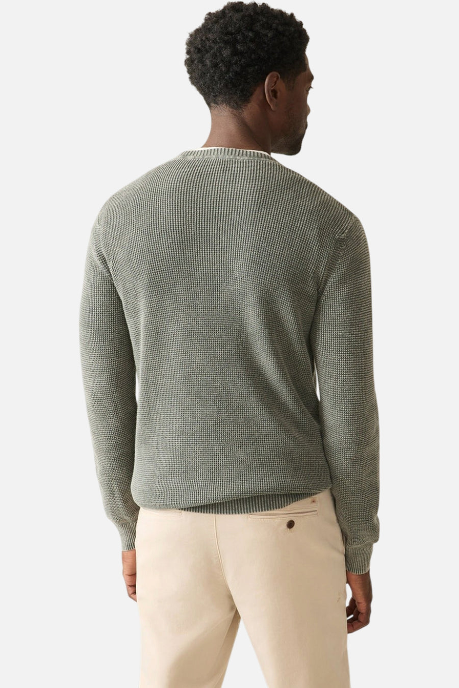 Faherty Sunwashed Crewneck Sweater in Mountain Olive – side view
