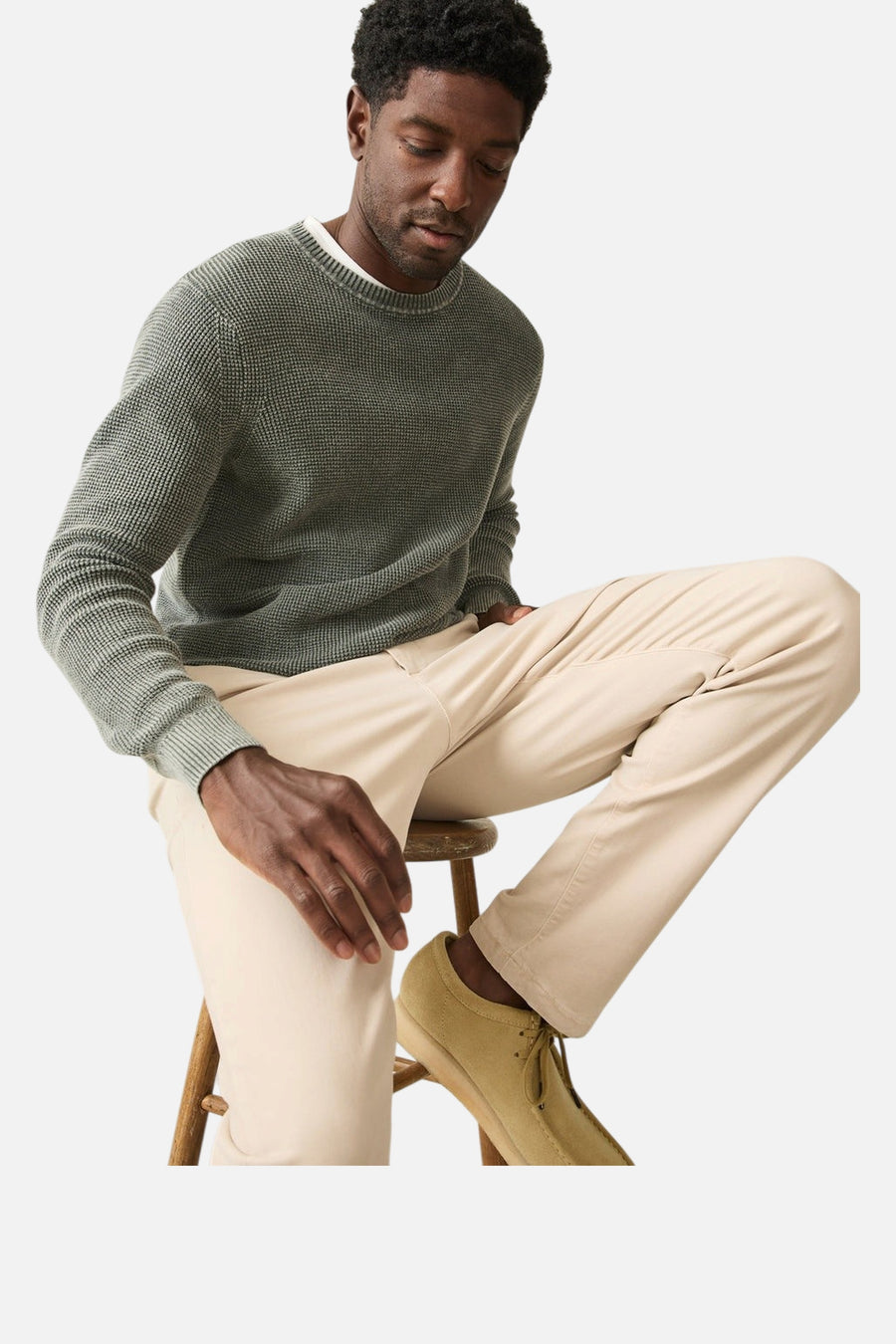 Faherty Sunwashed Crewneck Sweater in Mountain Olive – side view
