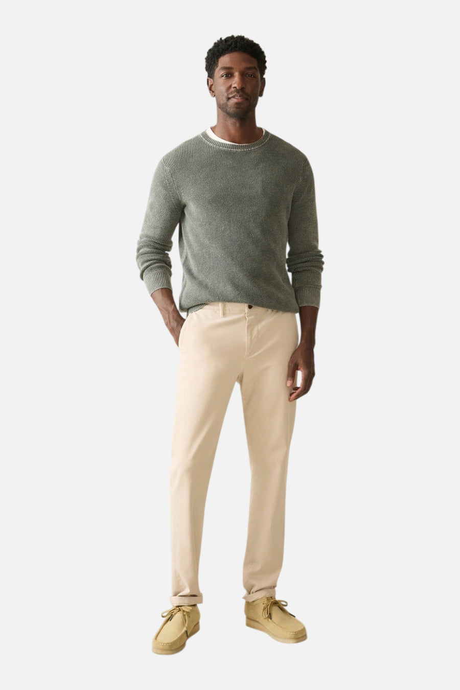 Faherty Sunwashed Crewneck Sweater in Mountain Olive – side view