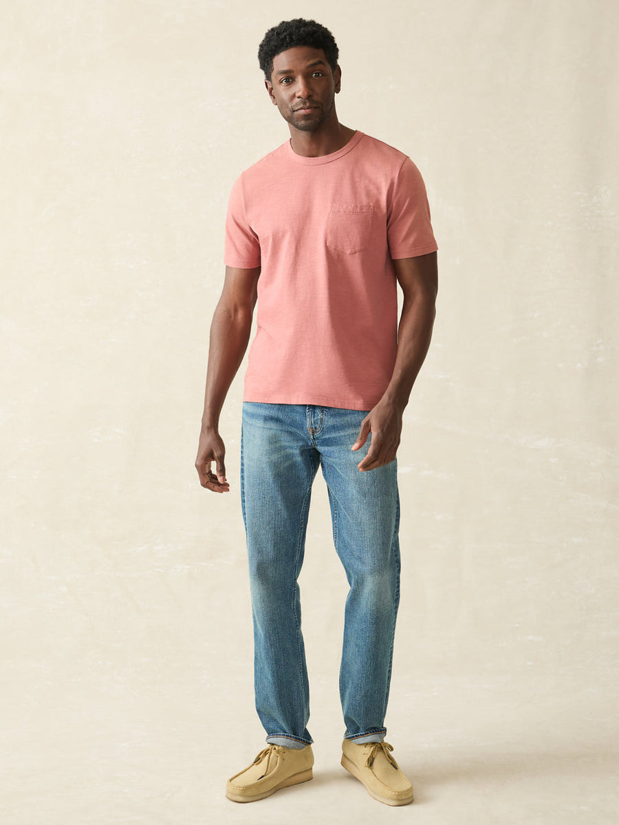 Faherty Sunwashed Pocket Tee in Fall Red – back view