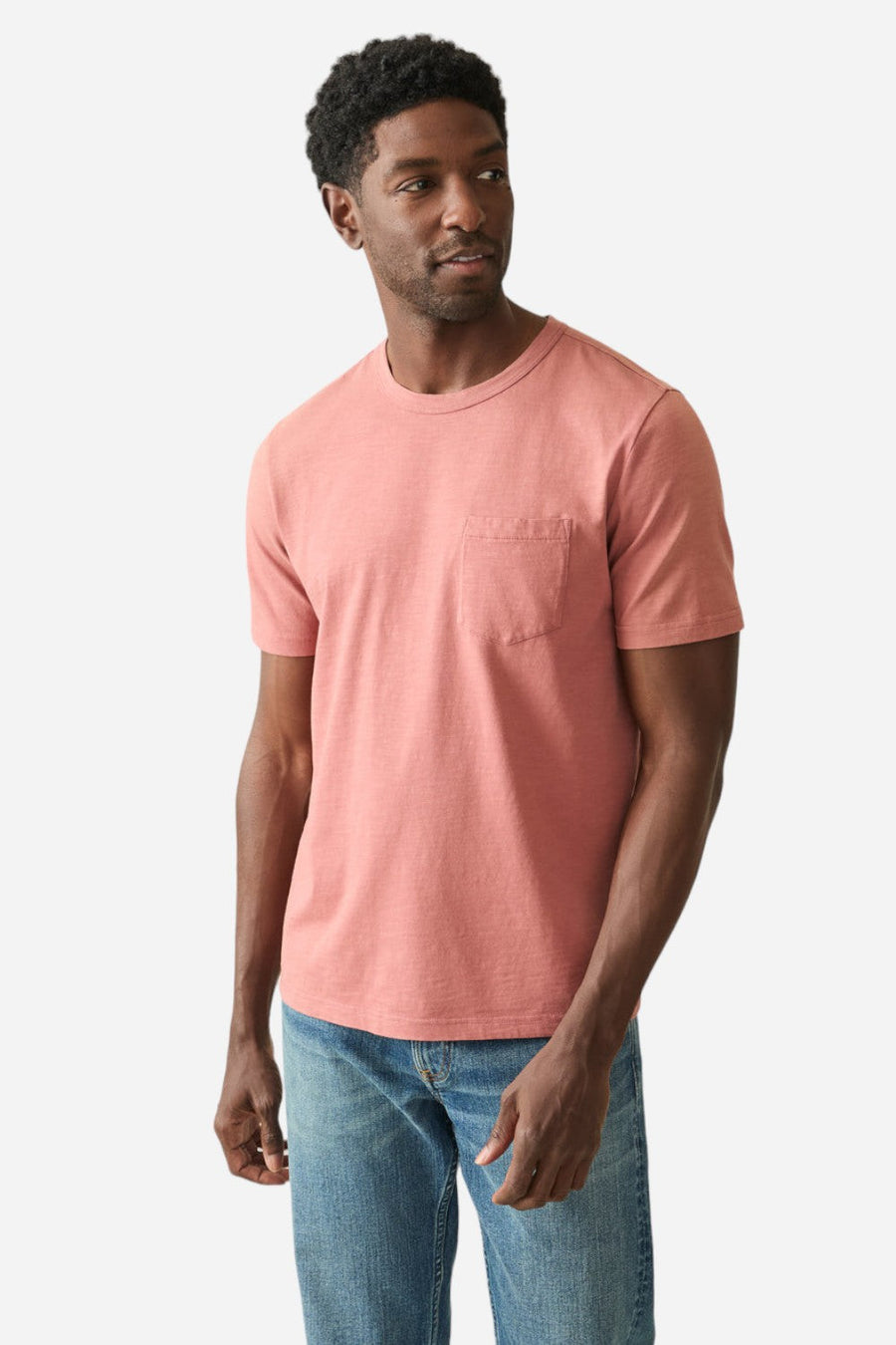 Faherty Sunwashed Pocket Tee in Fall Red – front view