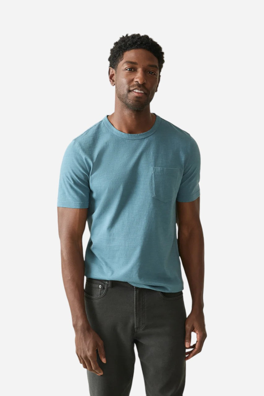 Faherty Sunwashed Pocket Tee in Teal Harbor – front view