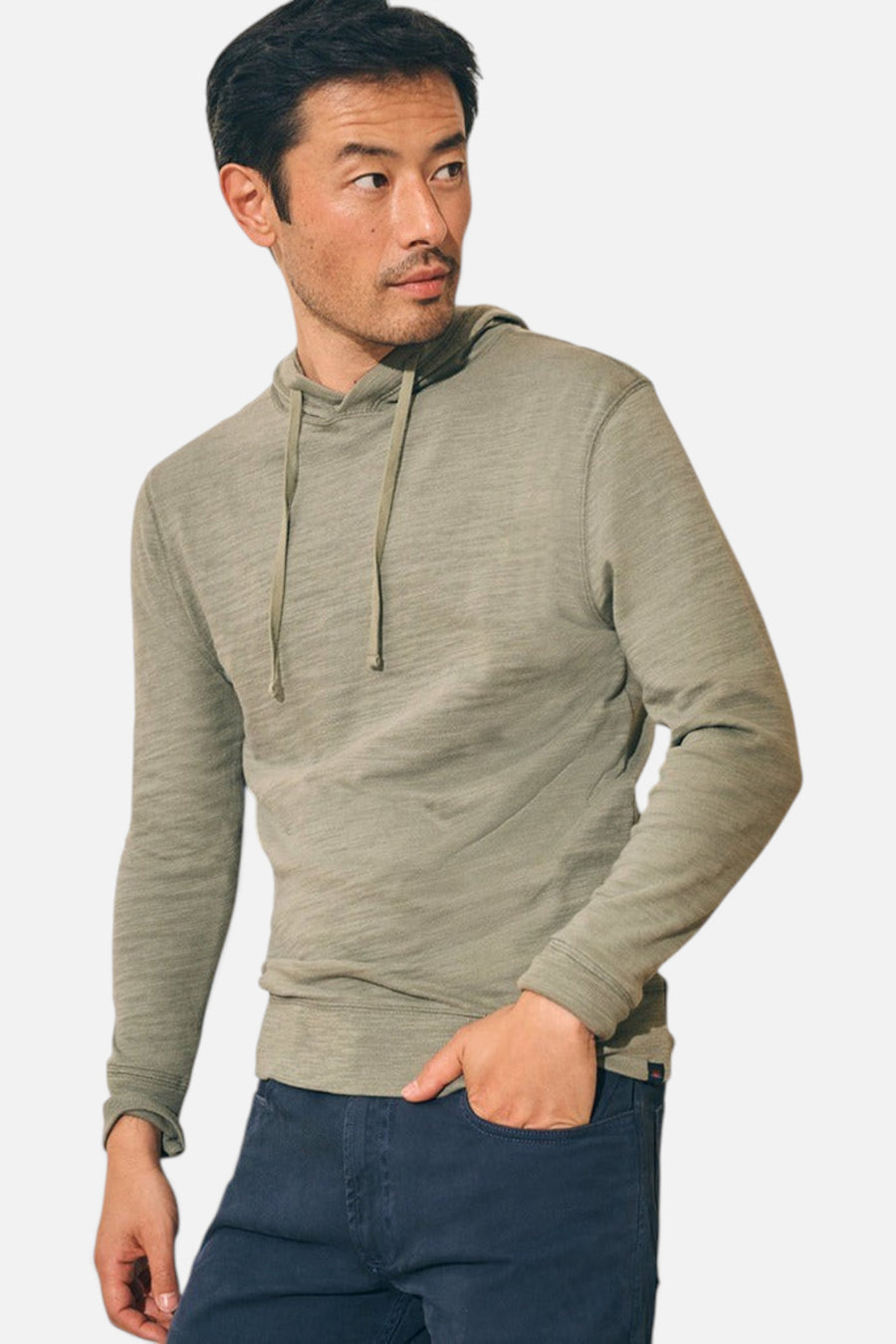 Faherty Sunwashed Slub Hoodie in Trail Olive – back view