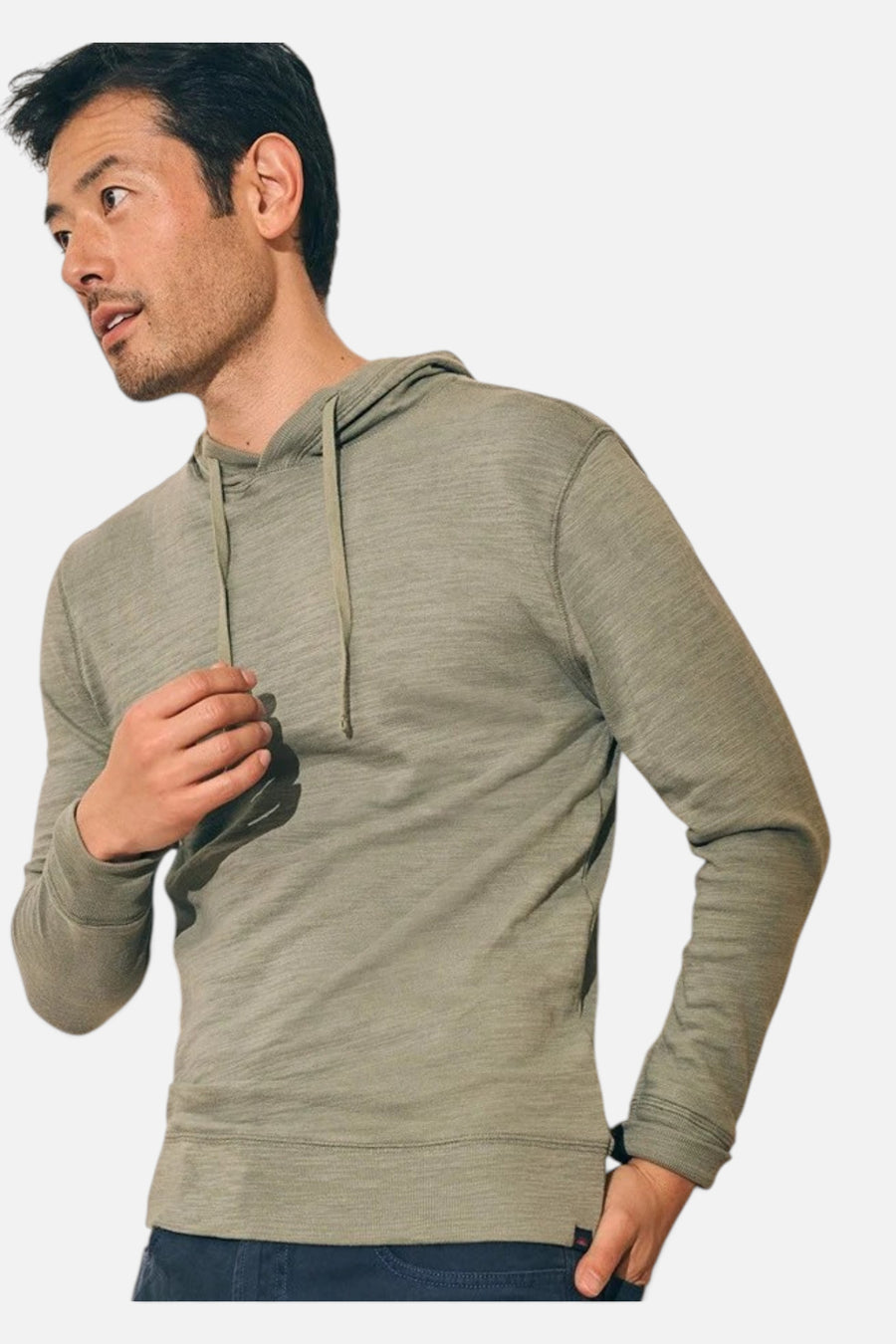 Faherty Sunwashed Slub Hoodie in Trail Olive – front view