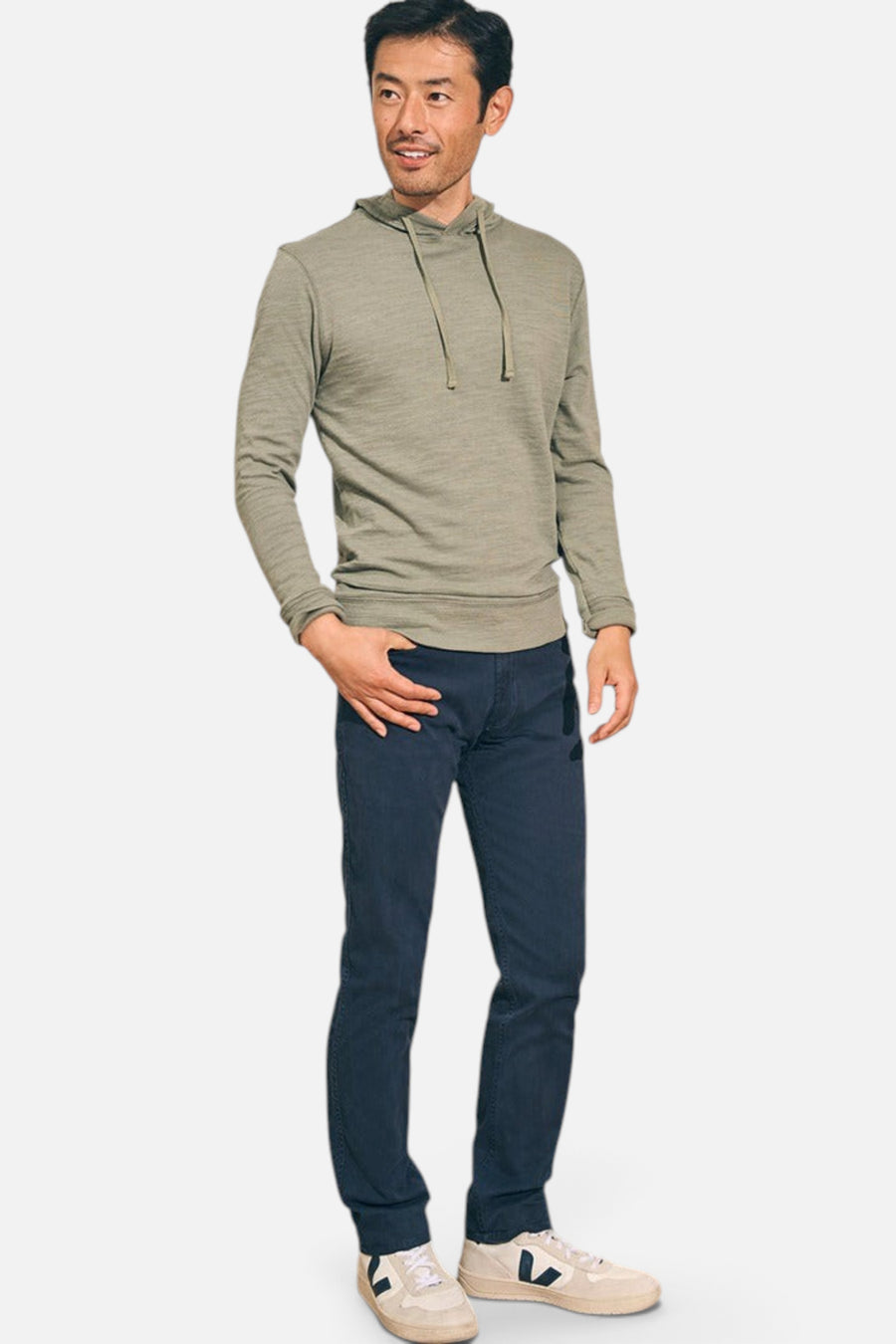 Faherty Sunwashed Slub Hoodie in Trail Olive – side view