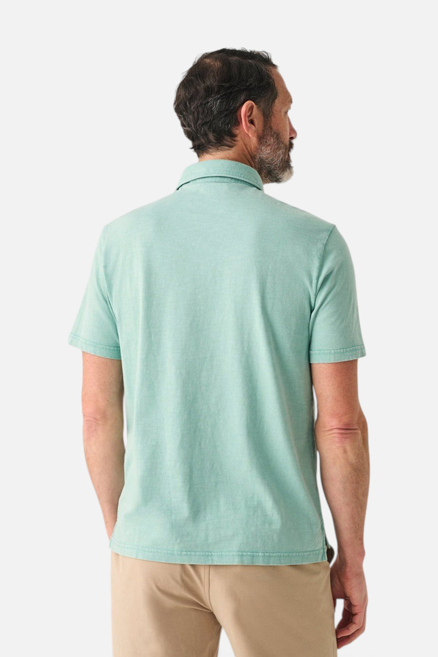 Faherty Sunwashed T-Shirt Polo in Lagoon Teal – back view
