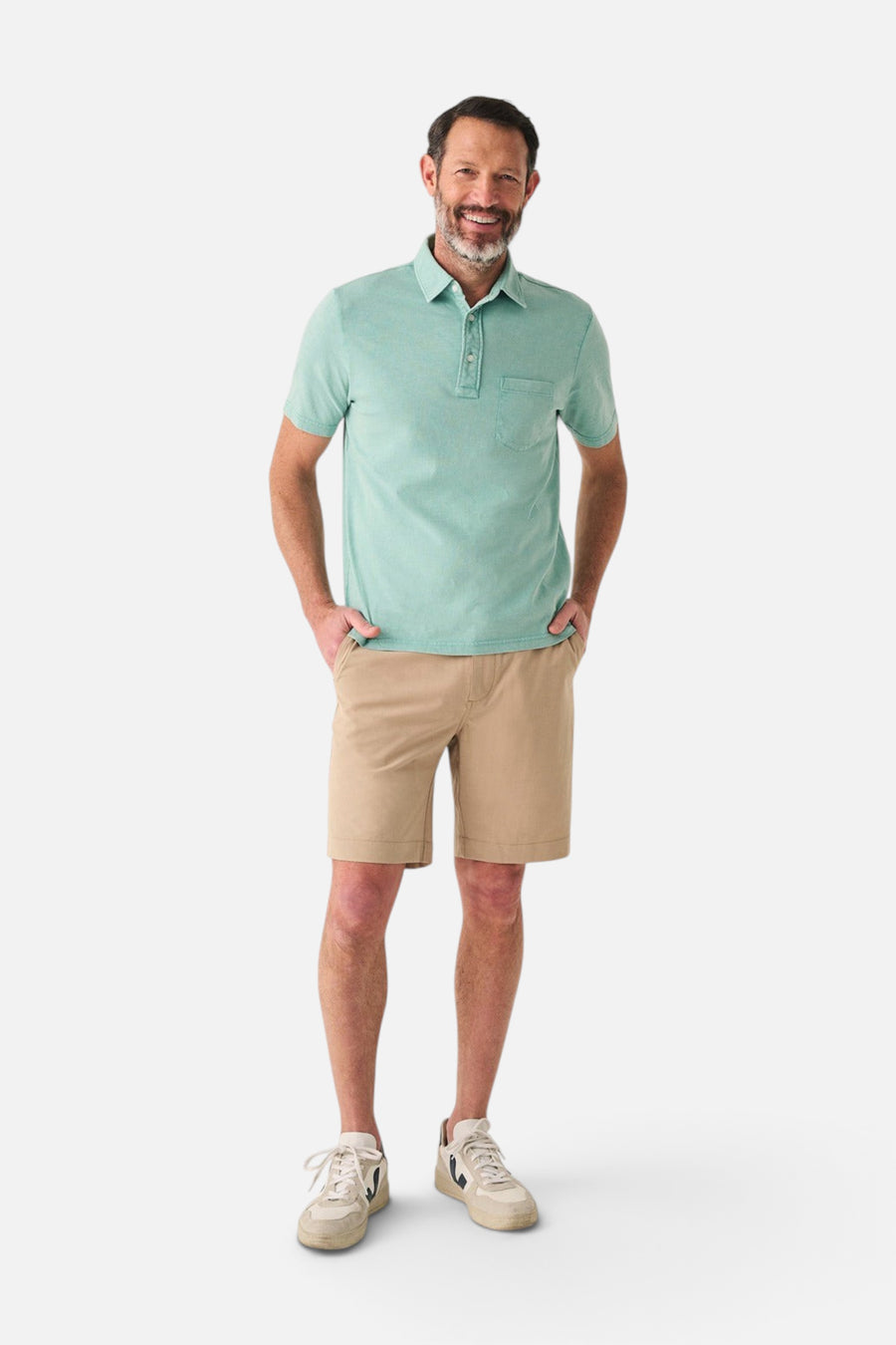 Faherty Sunwashed T-Shirt Polo in Lagoon Teal – detail