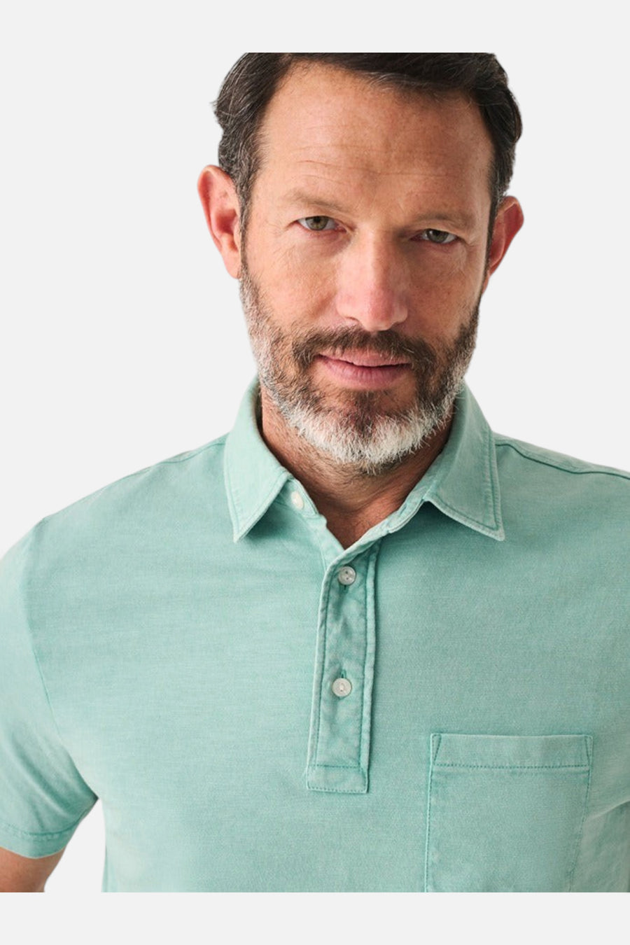 Faherty Sunwashed T-Shirt Polo in Lagoon Teal – flat lay