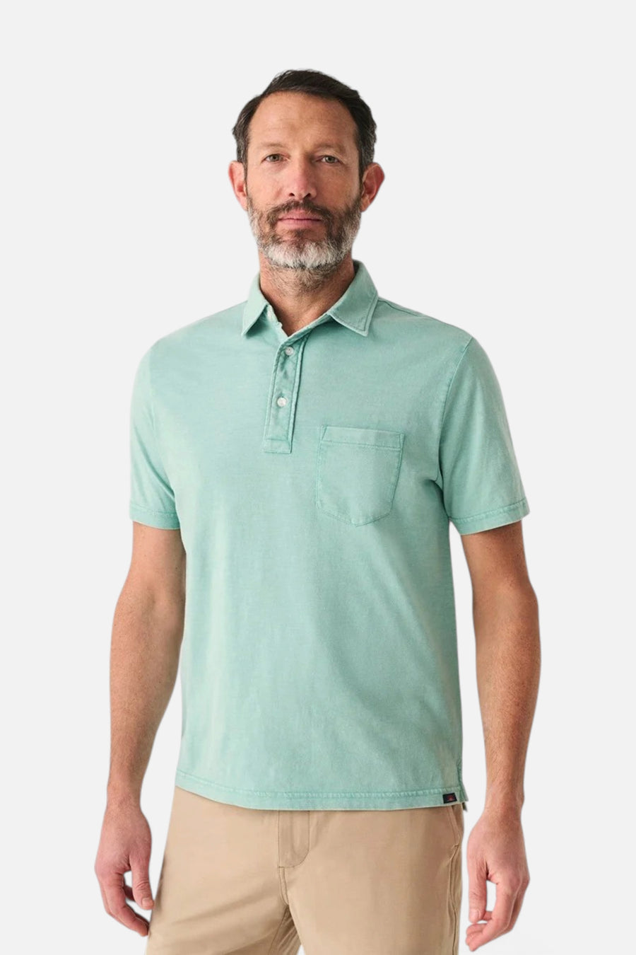 Faherty Sunwashed T-Shirt Polo in Lagoon Teal – front view