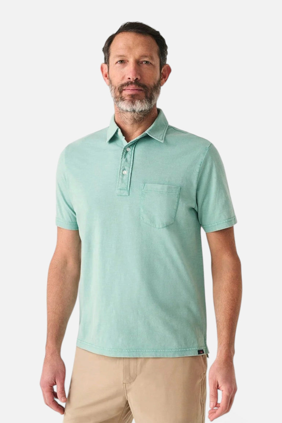 Faherty Sunwashed T-Shirt Polo in Lagoon Teal – side view
