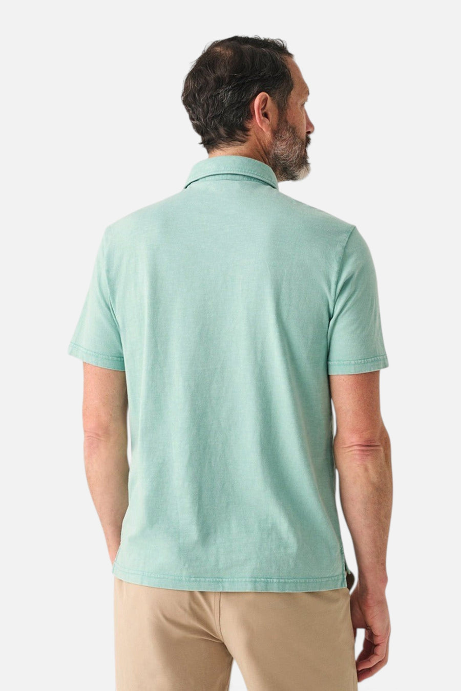 Faherty Sunwashed T-Shirt Polo in Lagoon Teal – side view