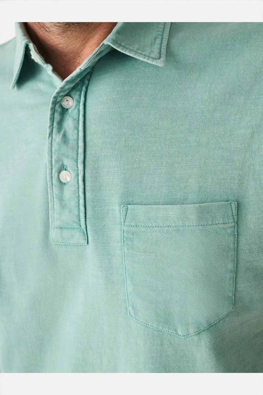 Faherty Sunwashed T-Shirt Polo in Lagoon Teal – side view