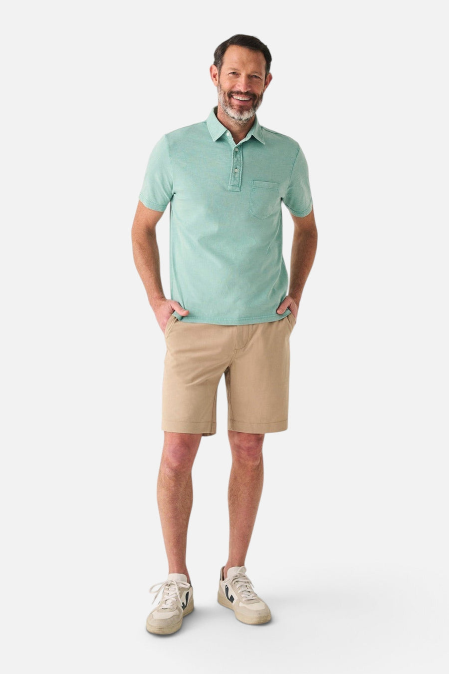 Faherty Sunwashed T-Shirt Polo in Lagoon Teal – side view
