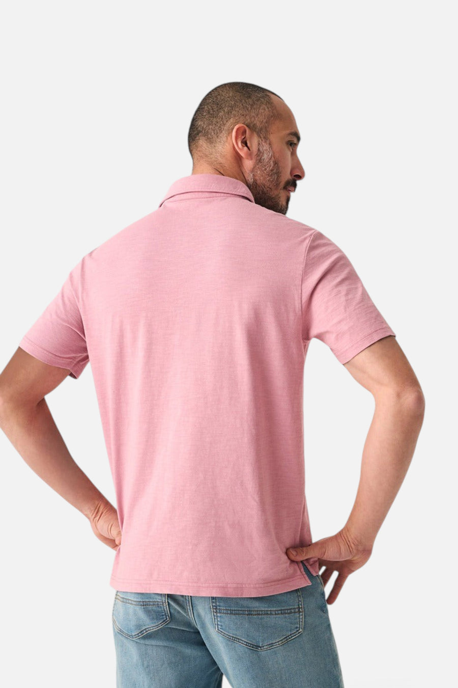 Faherty Sunwashed T-Shirt Polo in Light Orchid – back view