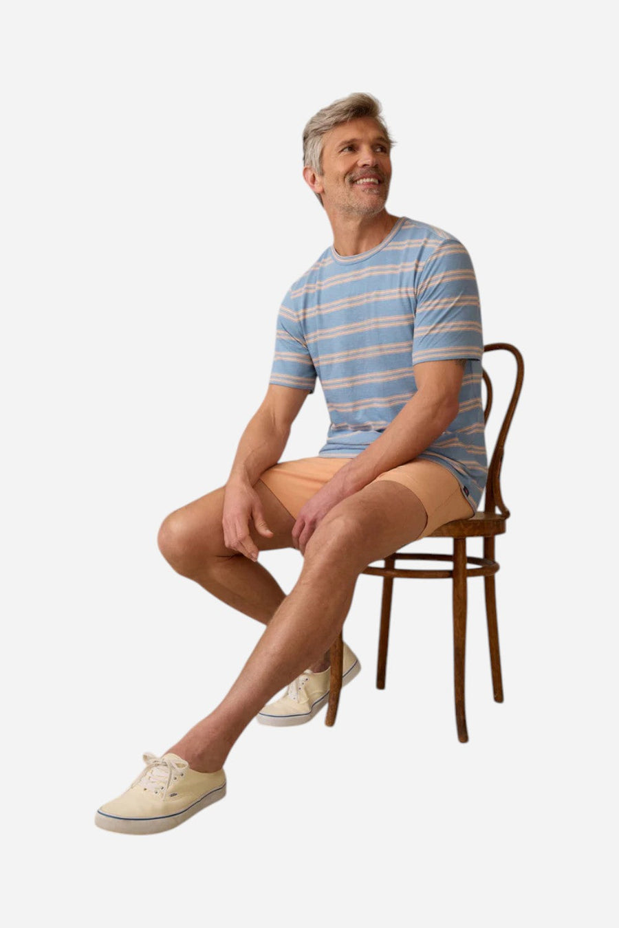 Faherty Sunwashed Tee in Coast Coral Stripe – detail