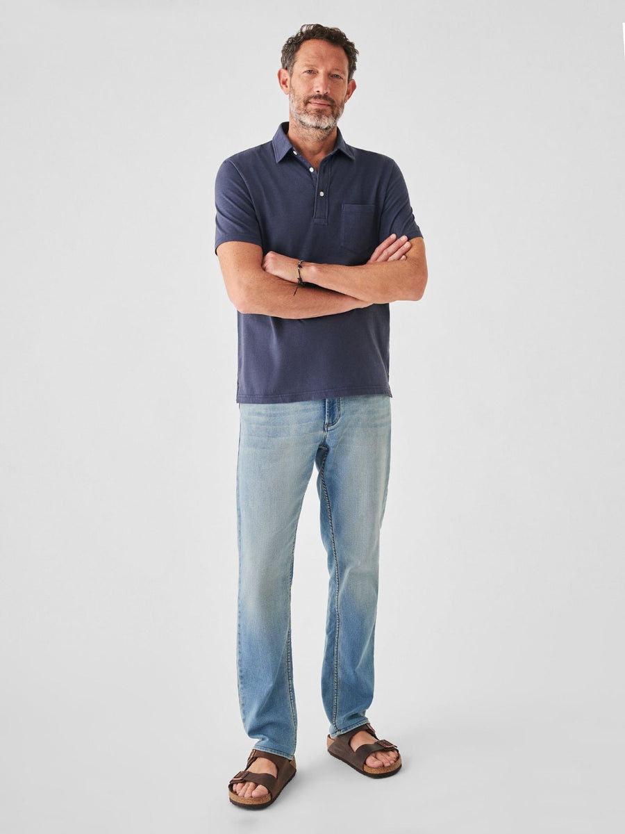 Faherty Sunwashed Tshirt Polo in Dune Navy – back view