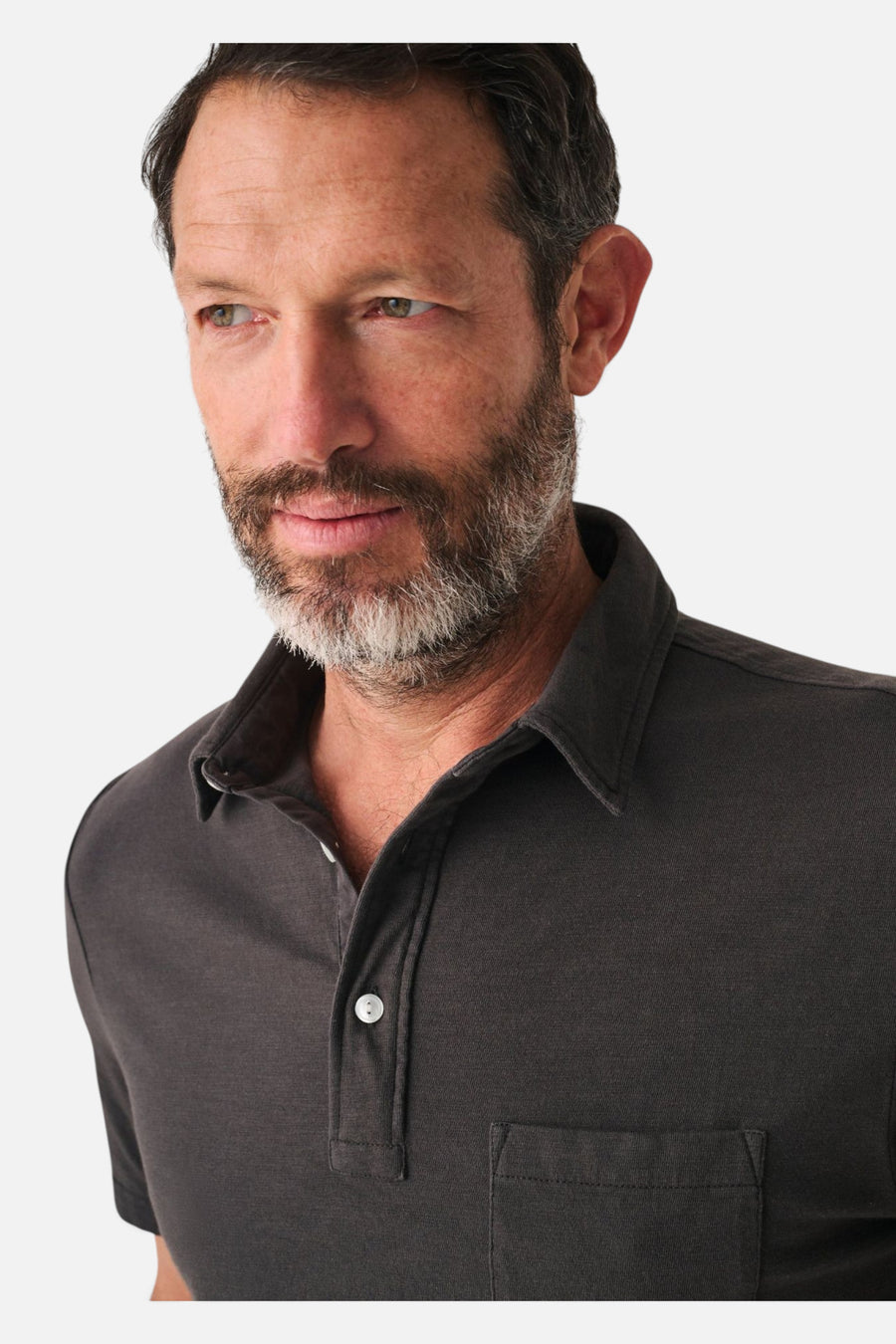 Faherty Sunwashed Tshirt Polo in Washed Black – back view