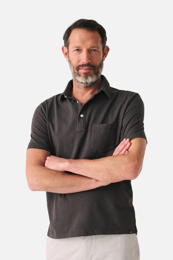 Faherty Sunwashed Tshirt Polo in Washed Black