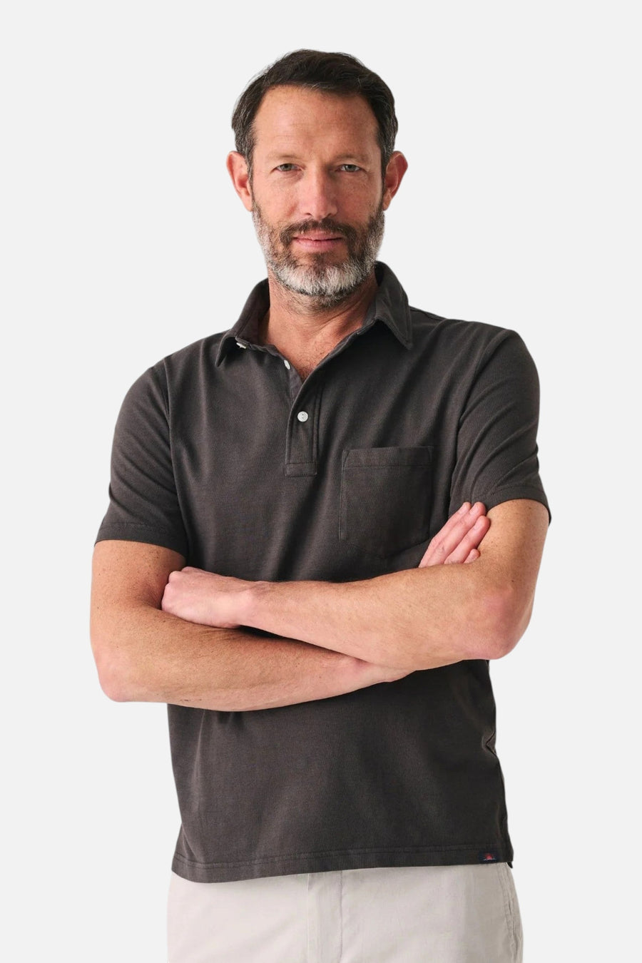 Faherty Sunwashed Tshirt Polo in Washed Black – side view