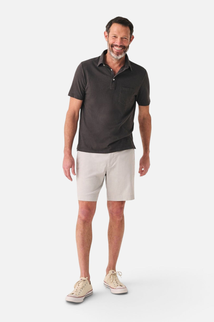Faherty Sunwashed Tshirt Polo in Washed Black – side view