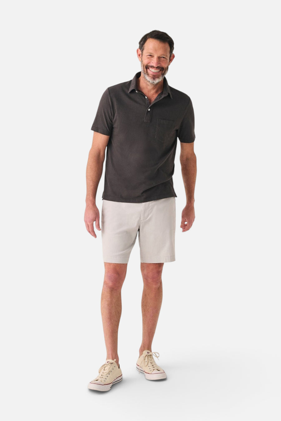 Faherty Sunwashed Tshirt Polo in Washed Black – side view
